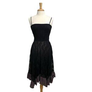 Free People Whimsigoth Witchy Lace Ruffle Hem Sleeveless Dress Black size XS